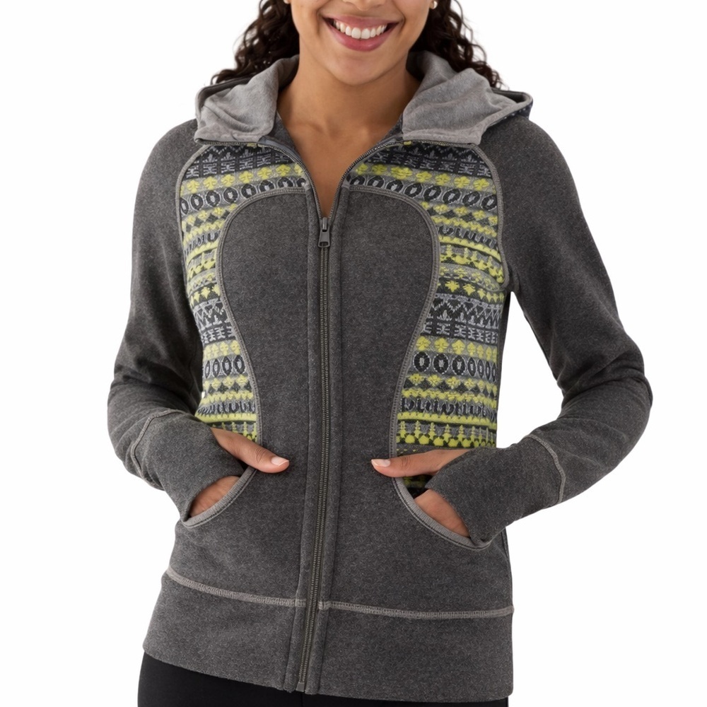 Lululemon Scuba Hoodie Size 8 Grey Fair Isle Full Zip Yellow